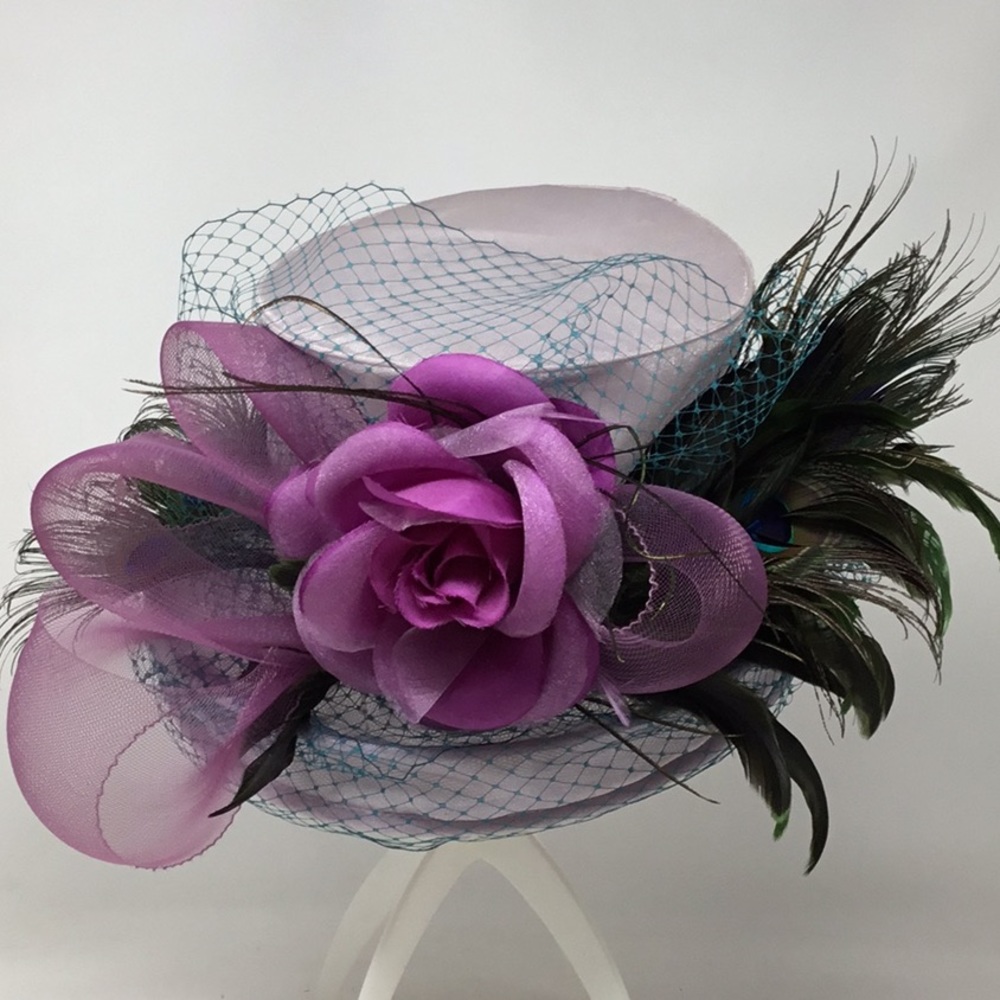 Purple & Peacock Feathers Derby Hat